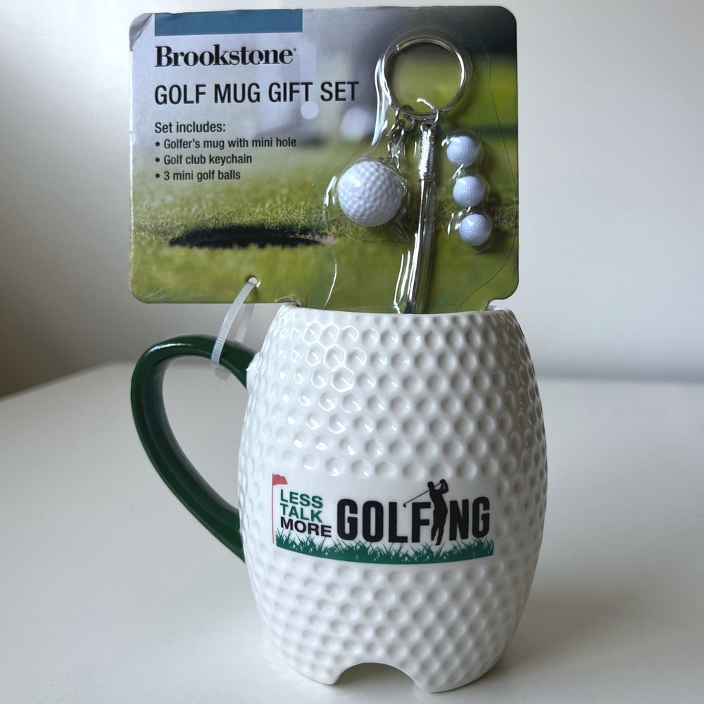 Brookstone Golf Mug Gift Set Golf Ball Mug & Club Keychain NWT